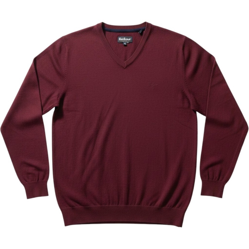 Barbour Mens XXL 100% Wool Lightweight V-Neck Sweater‎ Burgundy